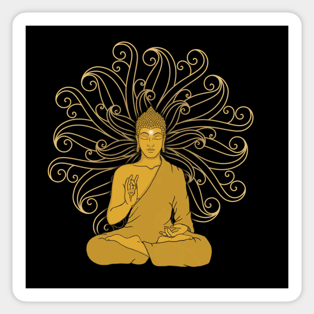 Mandala Golden Buddha in black Sticker by MandalaSoul